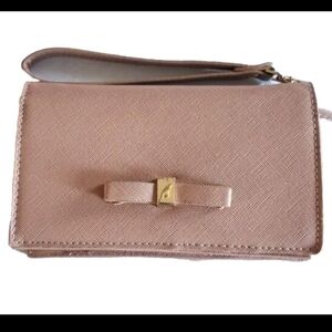 Madison West Women's Blush Pink Faux Leather Preppy Bow Detail Wallet Wristlet